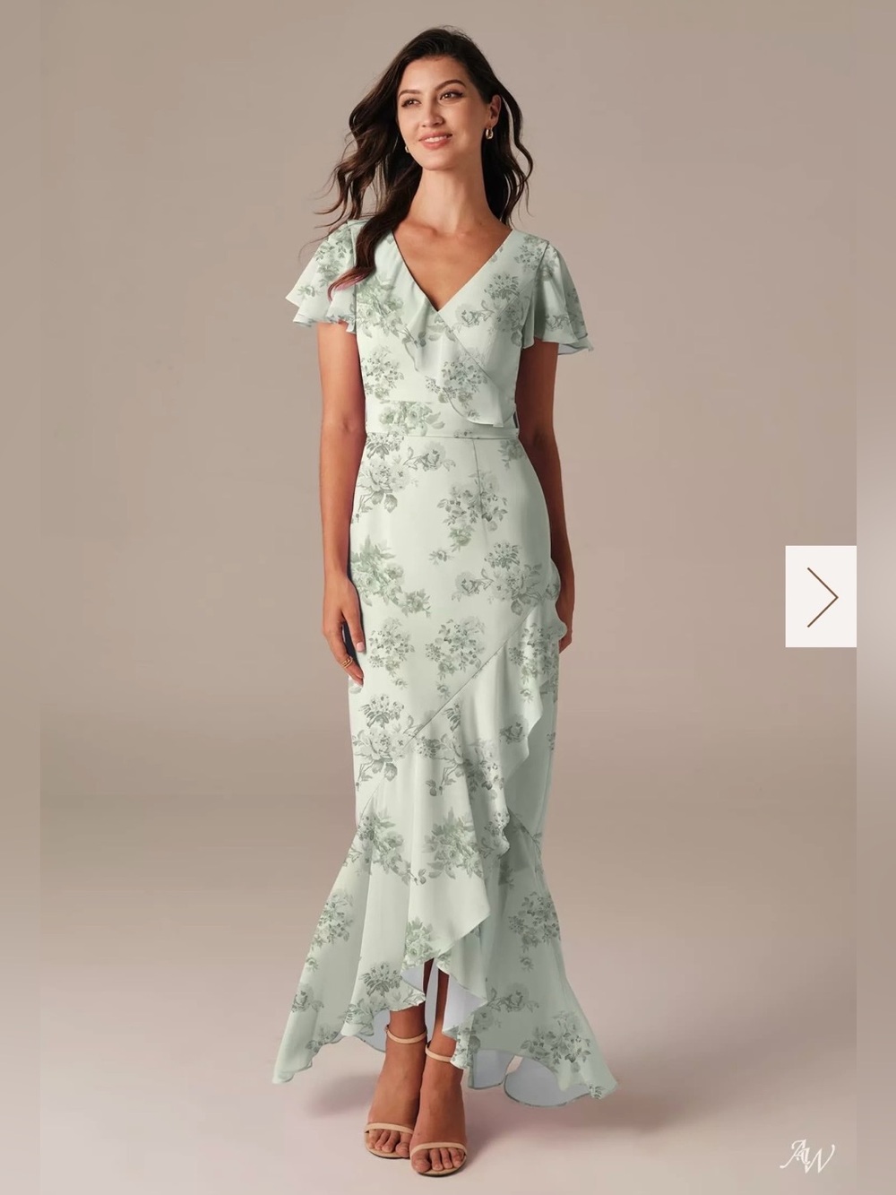AW Bridal Celia Dress | Floral Wrap Maxi Dress in Light Sage